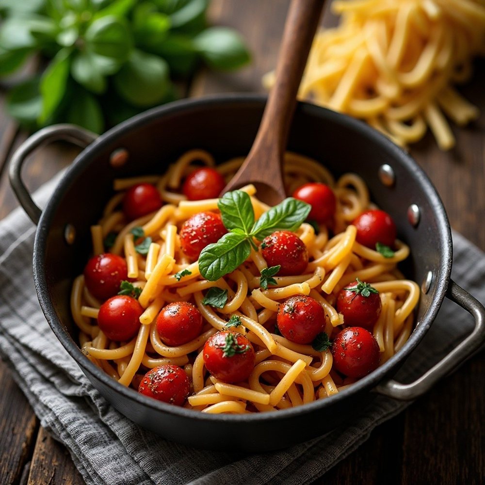 Feierabend-One-Pot-Pasta mit Rucola und Kirschtomaten