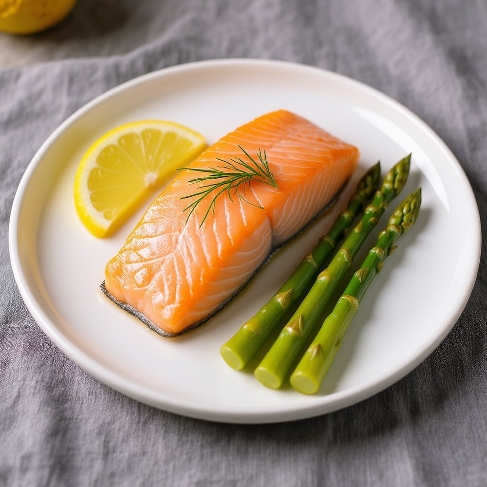 Gedämpfter Lachs mit Spargel und Zitrone
