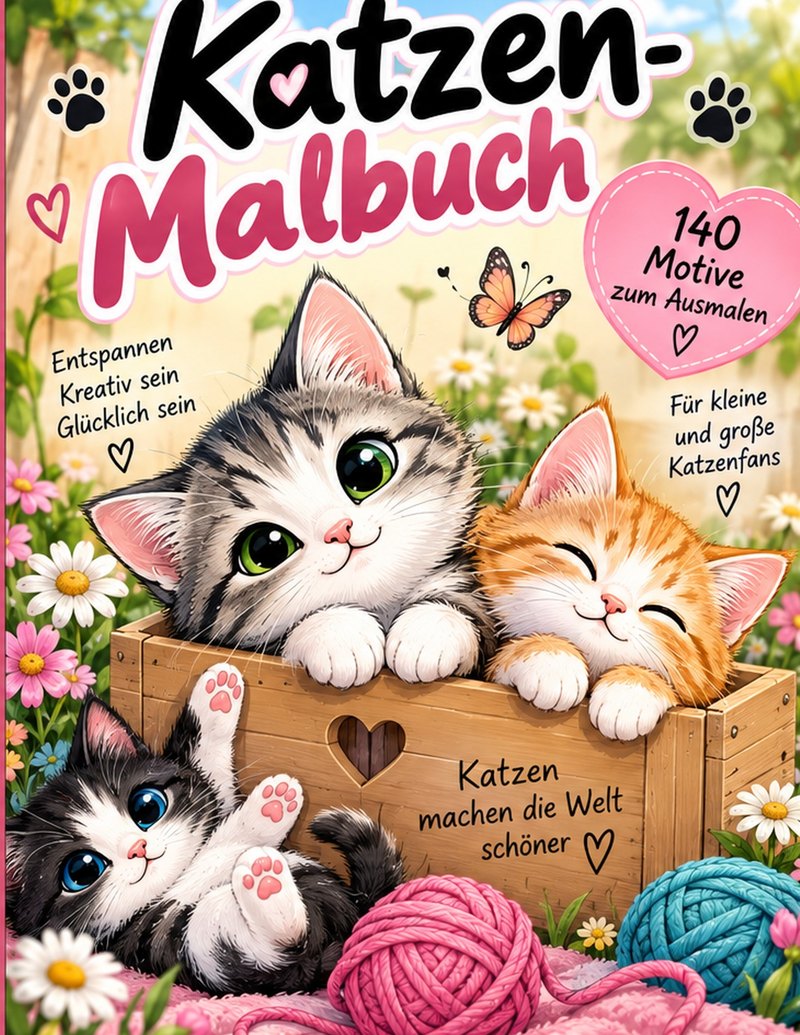Cover Katzen-Malbuch: 140 süße Katzenmotive für kreative Auszeiten
