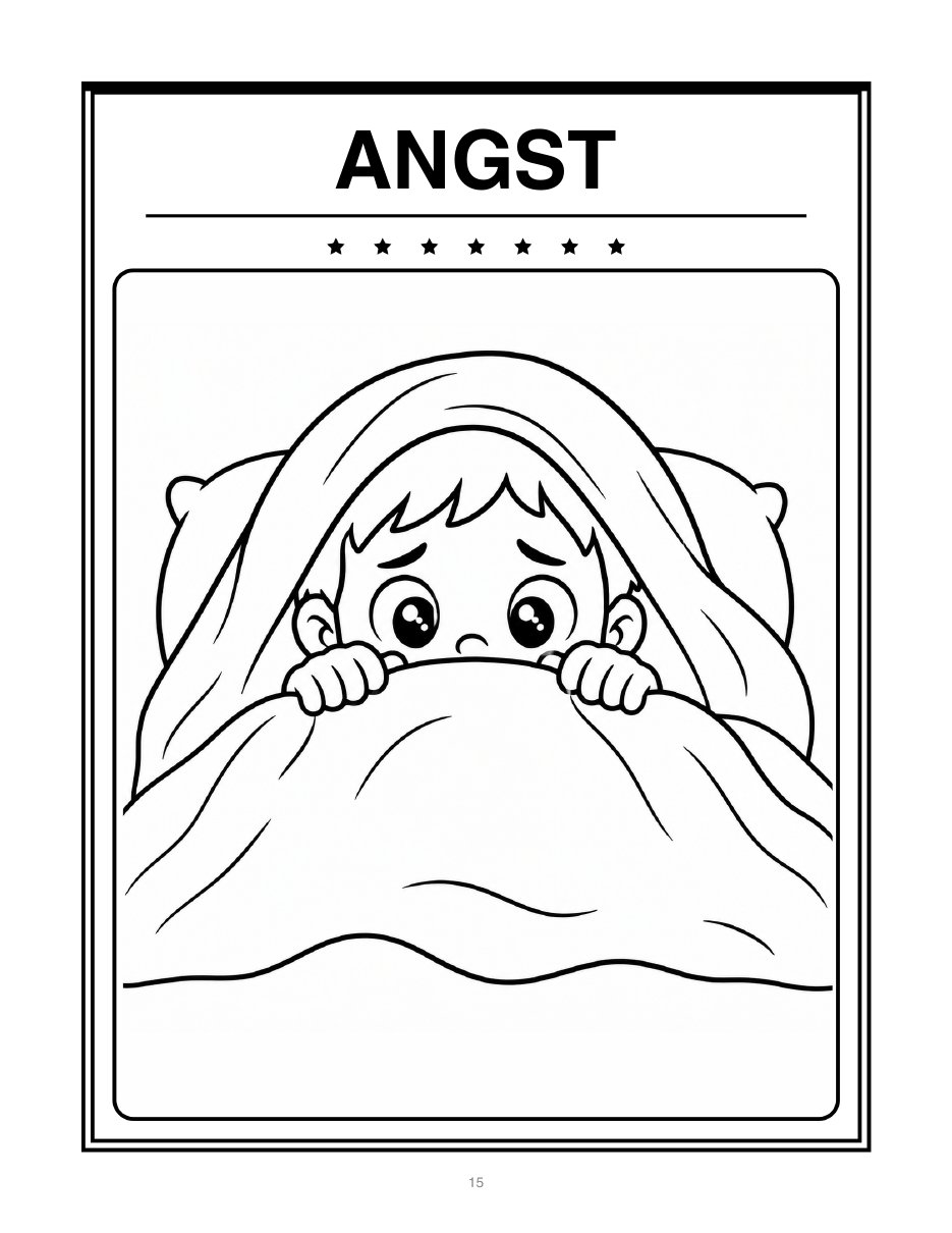 Ausmalbild zum Gefühl Angst, Kind in Umrisszeichnung zum Ausmalen