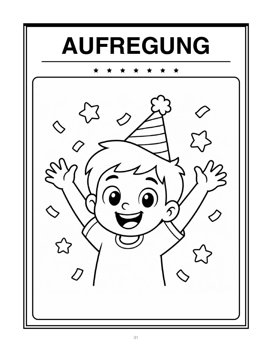Ausmalbild zum Gefühl Aufregung, Kind in Umrisszeichnung zum Ausmalen