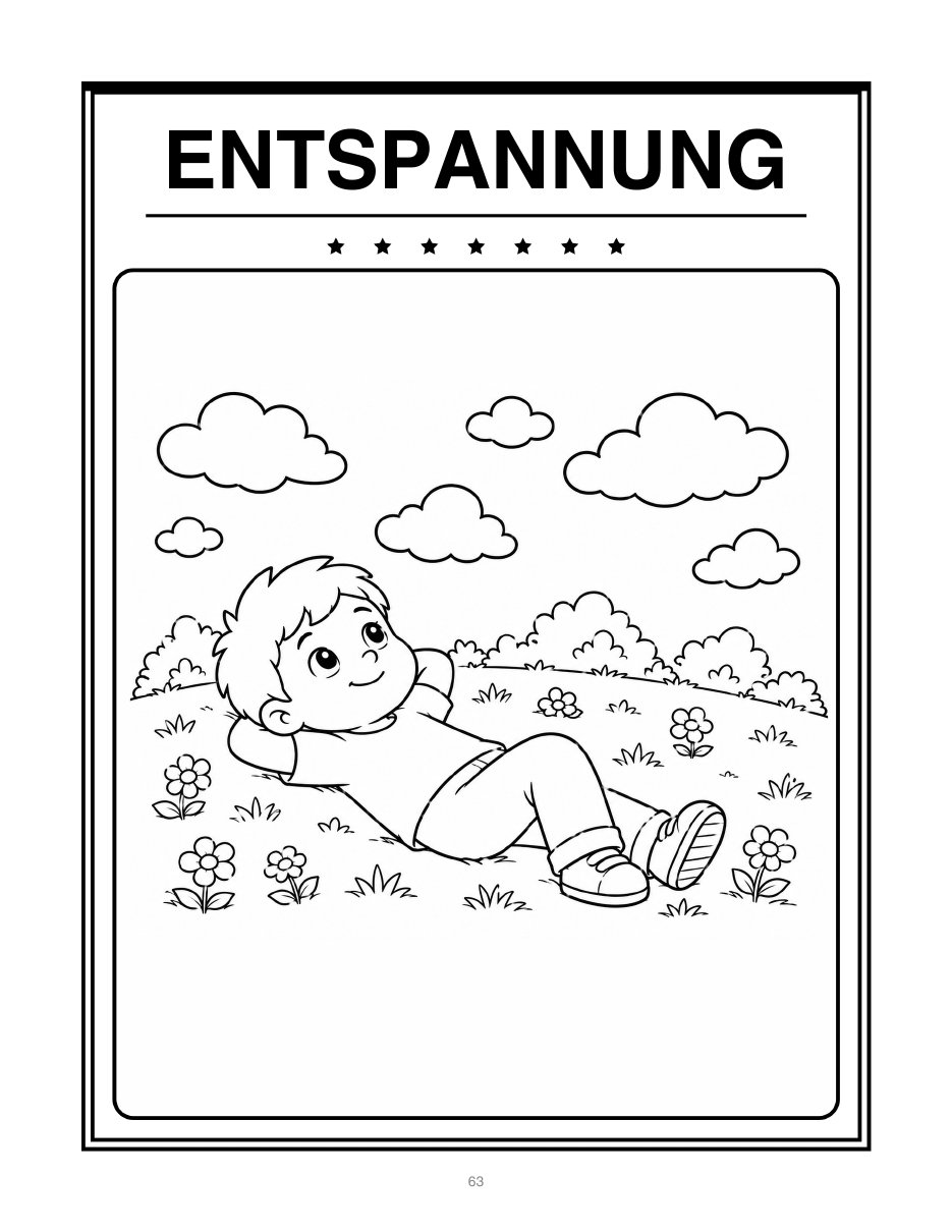 Ausmalbild zum Gefühl Entspannung, Kind in Umrisszeichnung zum Ausmalen