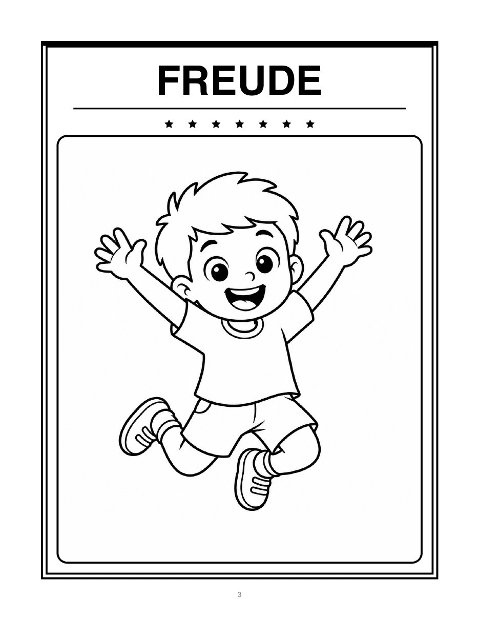 Ausmalbild zum Gefühl Freude, Kind in Umrisszeichnung zum Ausmalen