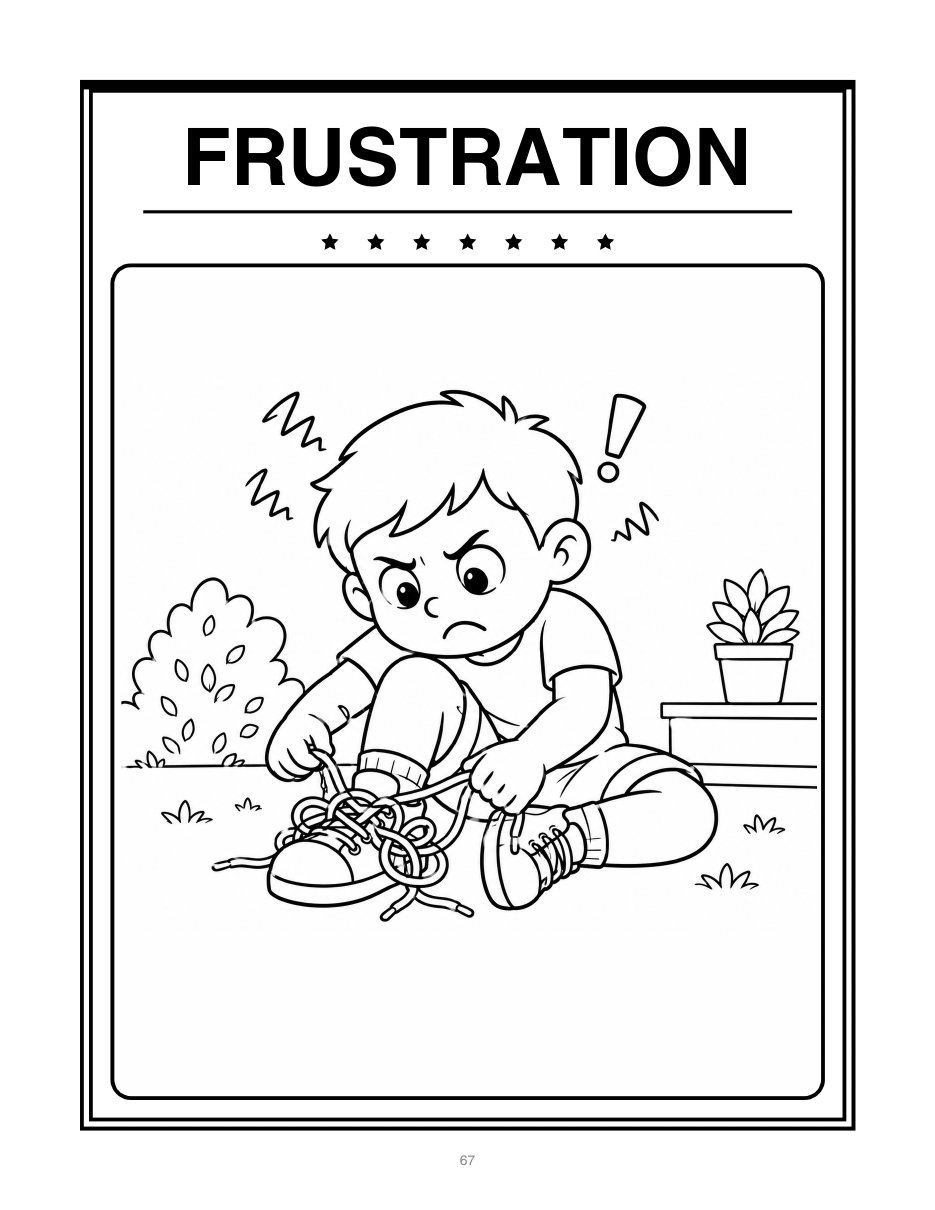 Ausmalbild zum Gefühl Frustration, Kind in Umrisszeichnung zum Ausmalen