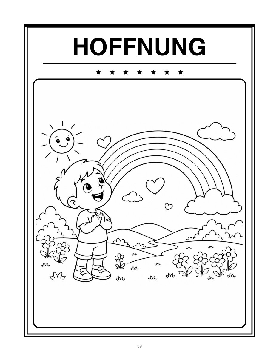 Ausmalbild zum Gefühl Hoffnung, Kind in Umrisszeichnung zum Ausmalen