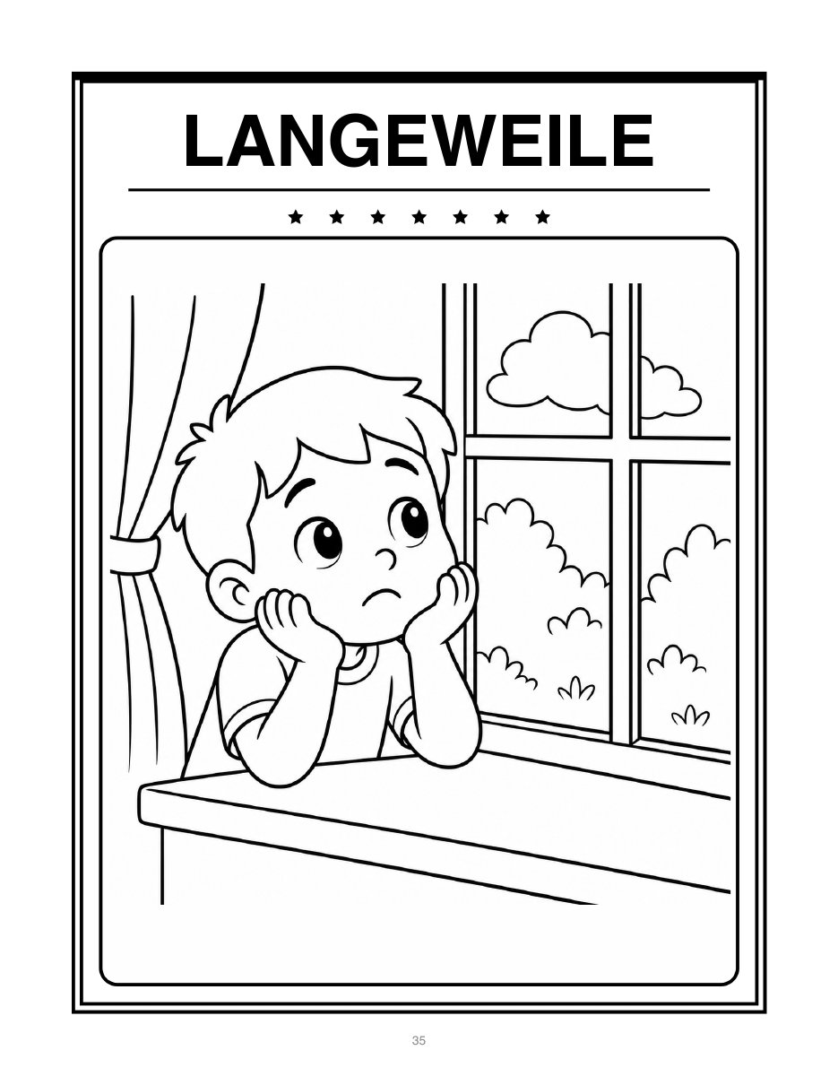 Ausmalbild zum Gefühl Langeweile, Kind in Umrisszeichnung zum Ausmalen