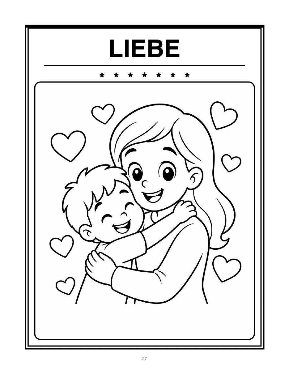 Ausmalbild zum Gefühl Liebe, Kind in Umrisszeichnung zum Ausmalen