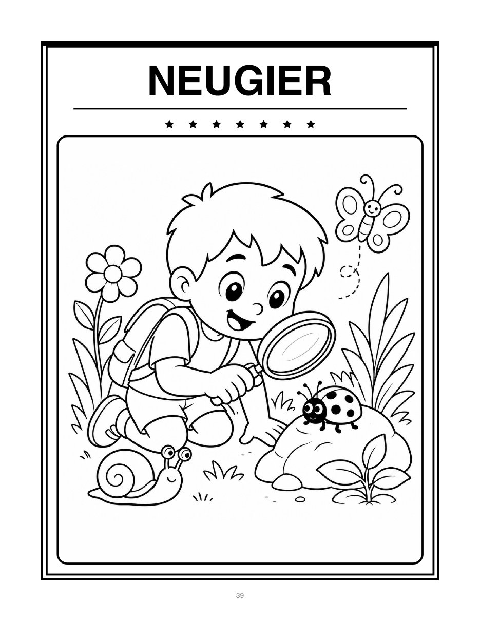 Ausmalbild zum Gefühl Neugier, Kind in Umrisszeichnung zum Ausmalen