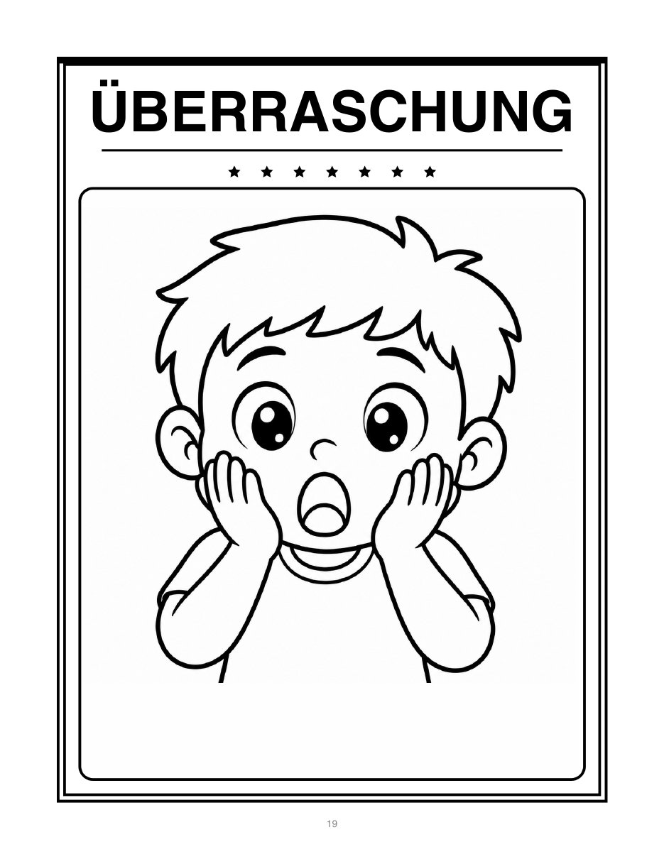 Ausmalbild zum Gefühl Überraschung, Kind in Umrisszeichnung zum Ausmalen