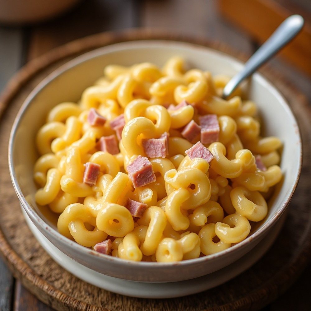 One-Pot-Käse-Macaroni mit Schinkenwürfeln